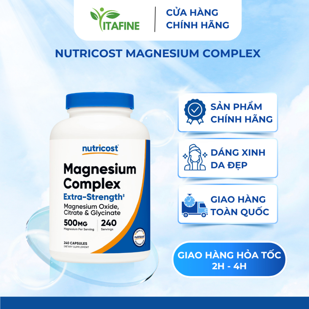 Nutricost Magnesium Complex 500mg - Magie Tổng Hợp 3 Dạng Magie Oxide, Citrate và Glycinate