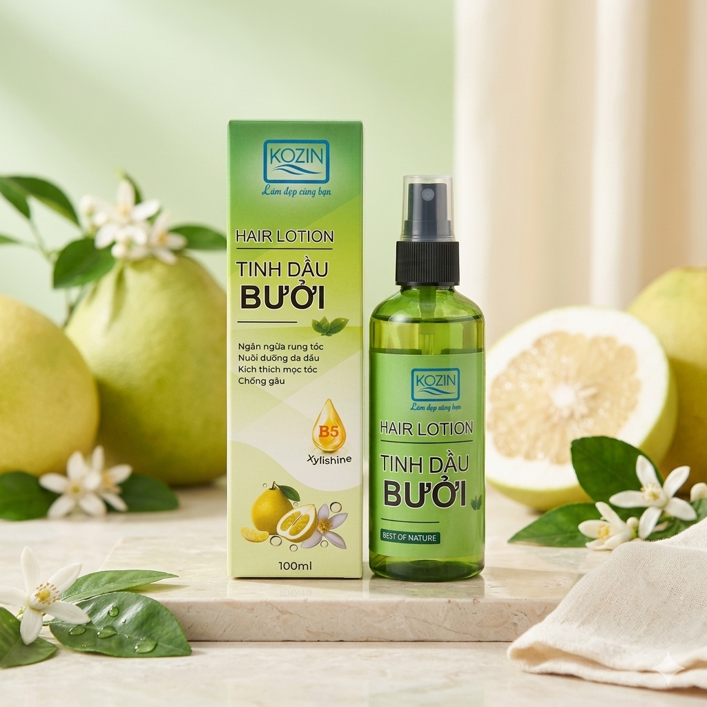 Tinh dầu bưởi KOZIN Hair Lotion 100ml – Kích thích mọc tóc, Ngăn ngừa rụng tóc, Giảm gàu hiệu quả