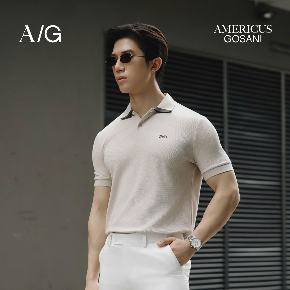 AG96 Áo Polo Americus Gosani Phối Viền Cổ Màu Be