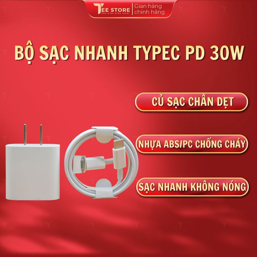 Củ cáp sạc 30W Type C, Bộ sạc PD 30w không nóng, Sạc nhanh 30w chống cháy cho điện thoại - Combo-lPC