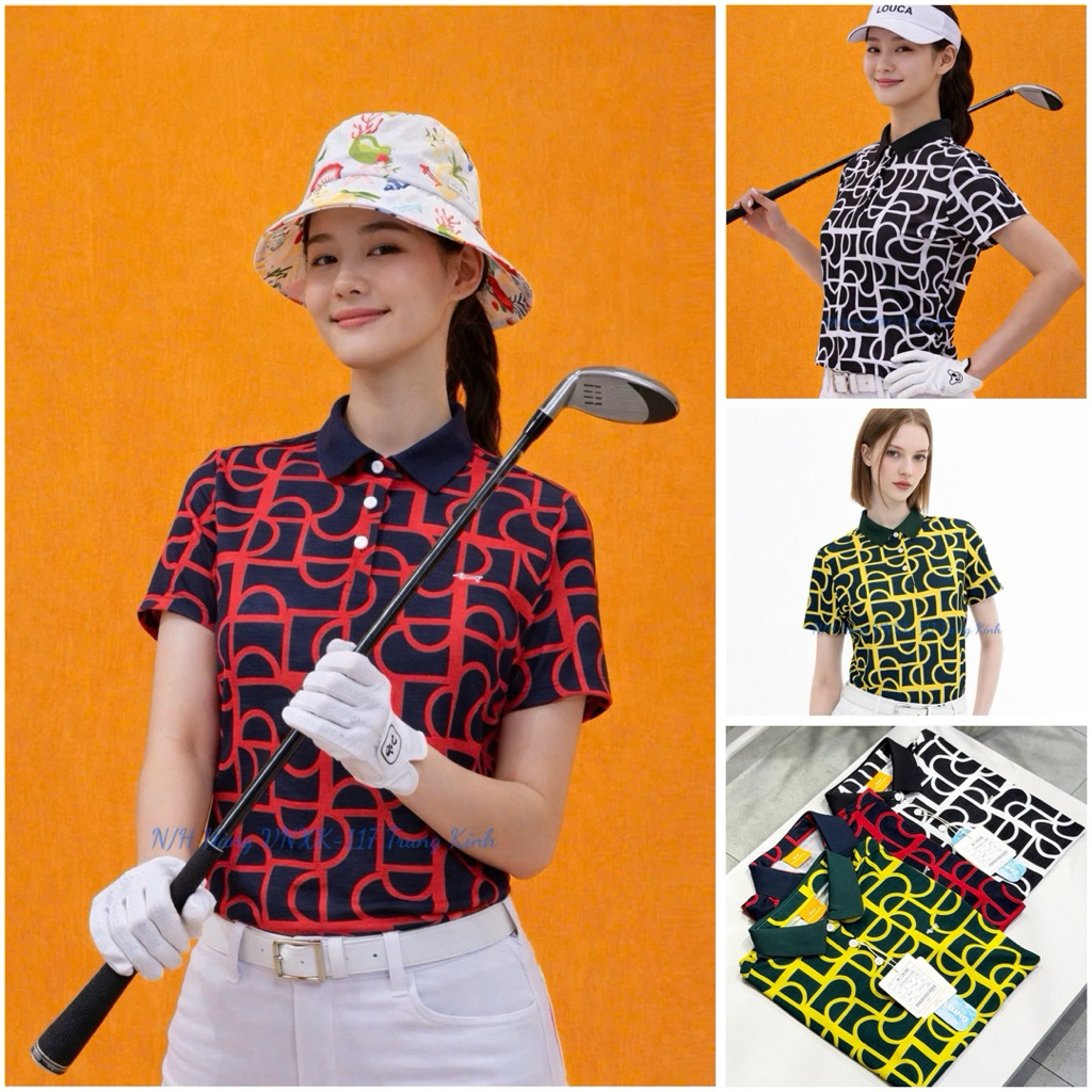Áo Polo Golf Nữ Louis Castel 7LOTS464, Họa Tiết Cao Cấp, Mặc Mát Thoáng Khí