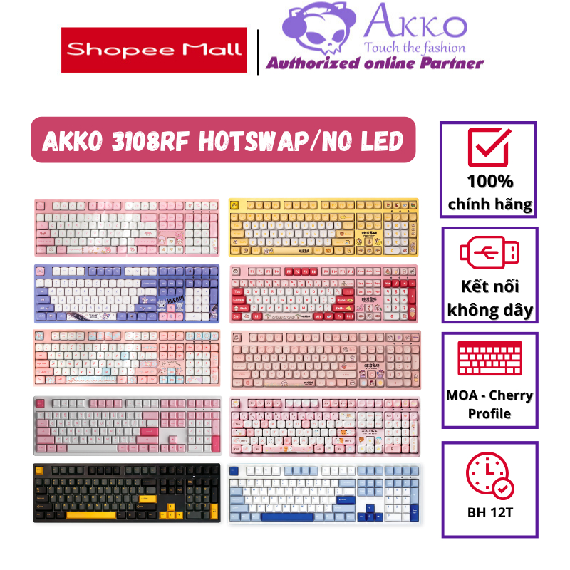 Bàn phím AKKO 3108RF V3 POCO LAMB/Black gold/Glaceir/Prunus/Kuromi/Piano Sweet (Hotswap/USB Type-C/Wireless/No Led)