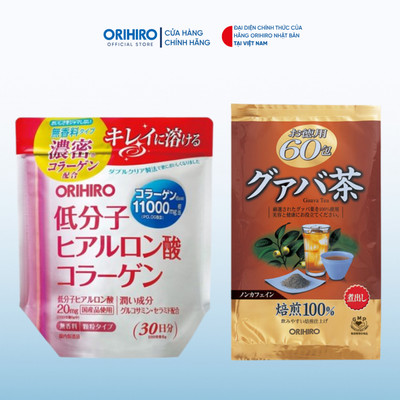 Combo Hỗ trợ làm đẹp da và giảm cân an toàn Orihiro ( Trà ổi + Collagen 11000mg )