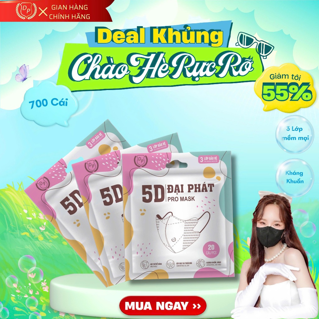 700 Khẩu Trang 5D Đại Phát 3 lớp cao cấp, Khẩu Trang Chống Tia Uv, Kháng Virus, Lọc bụi mịn