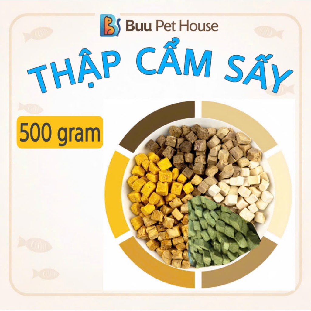 [500g] THẬP CẨM SẤY KHÔ (gà viên, gà cỏ mèo, trứng, gan gà, gan bò) HÀNG LOẠI I