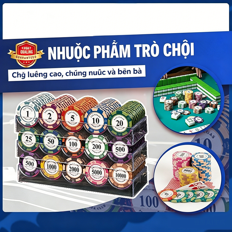 100CHIP/SET LAS VEGAS  Chip Poker Có Số Cao Cấp, Chip Đất Sét Lõi Thép Bền Đẹp