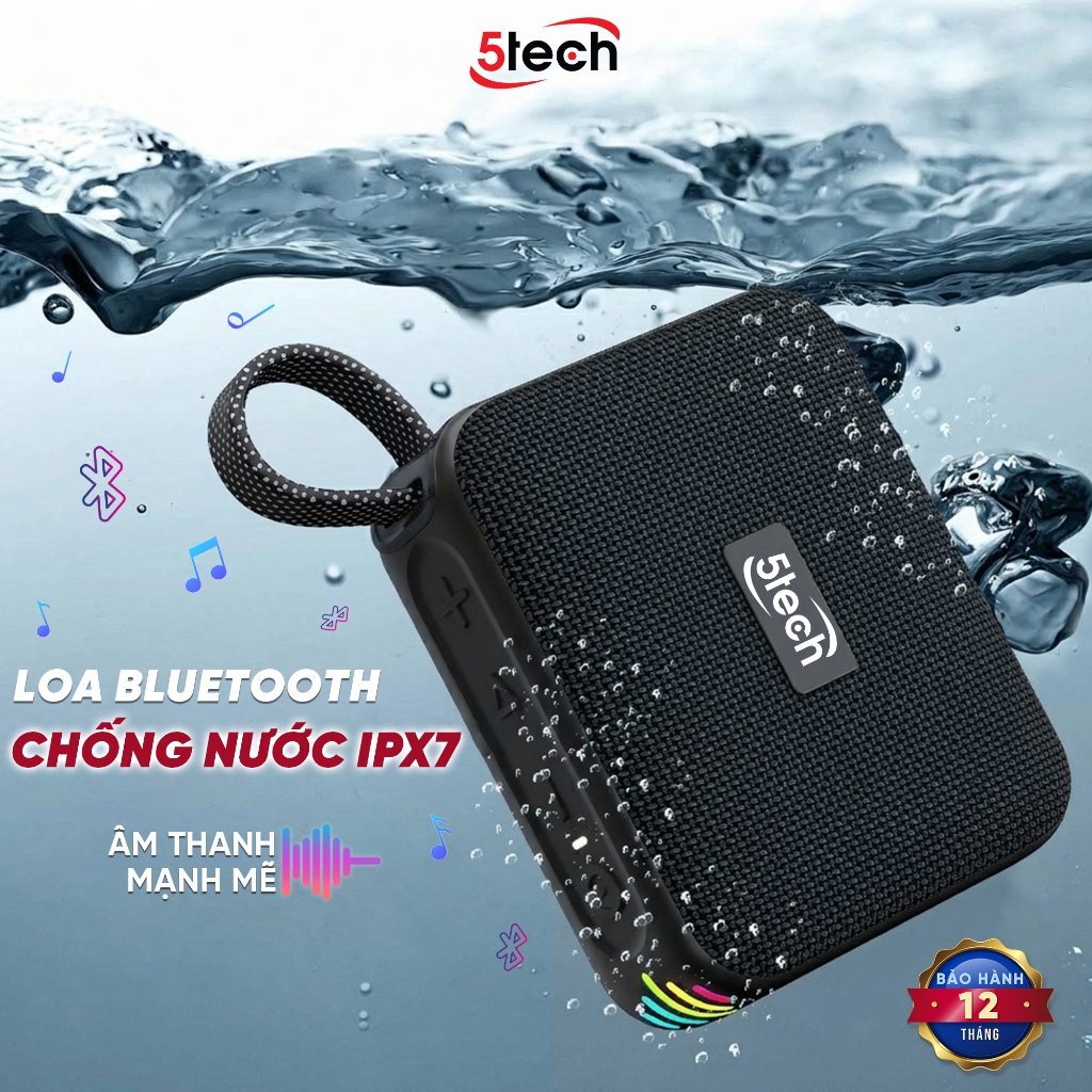 Loa bluetooth 5TECH  chống nước IPX7, loa mini cầm tay di động nghe nhạc cực hay, pin khoảng 4 giờ.