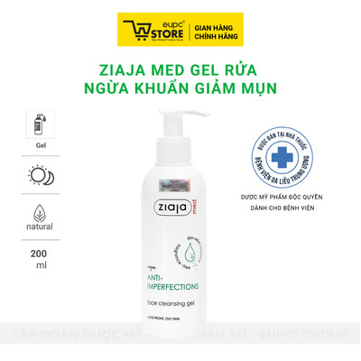 Gel Rửa Sạch Khuẩn Giảm Mụn Ziaja Med 200ml Làm Sạch Hiệu Quả, Duy Trì Độ pH Tự Nhiên Của Da EUPC STORE