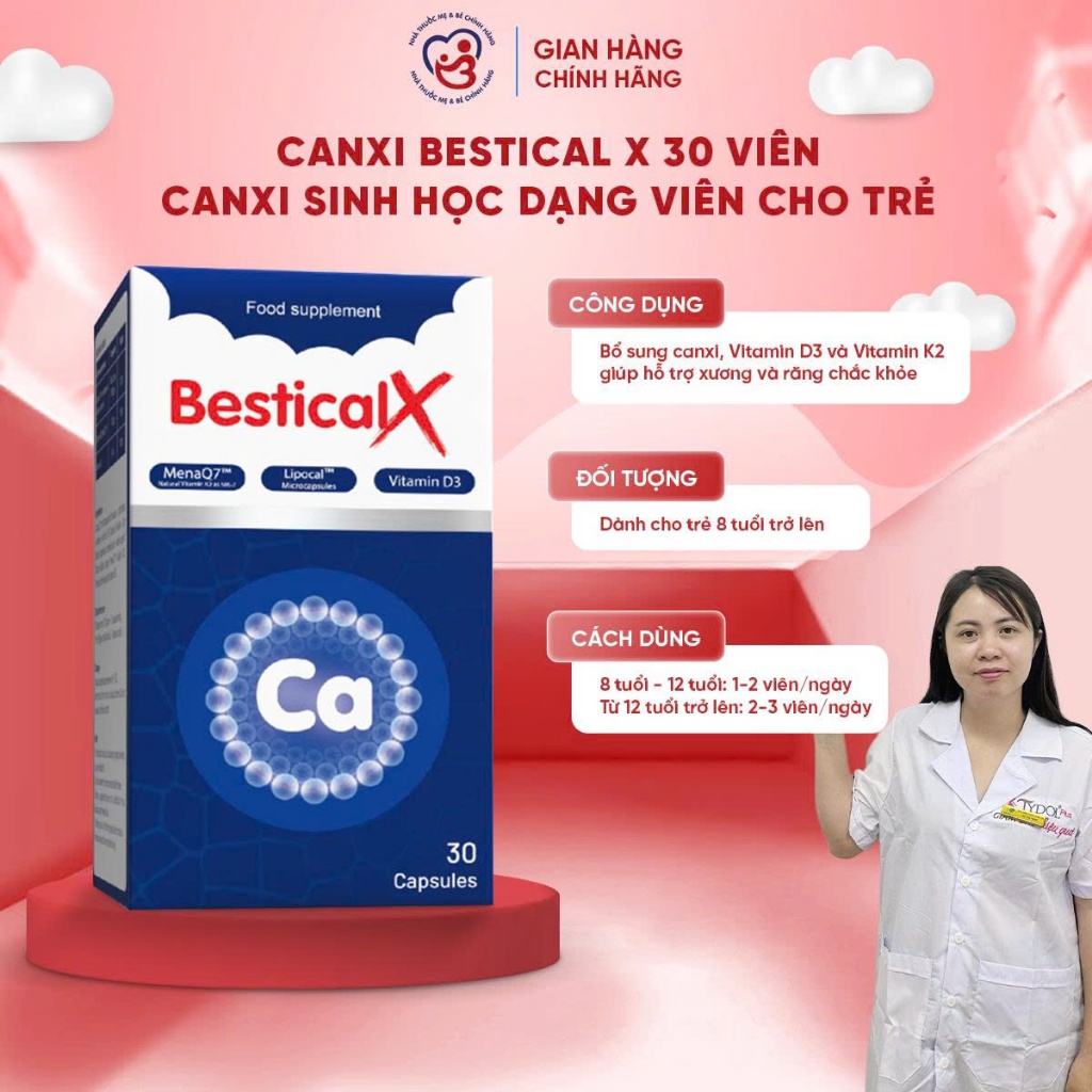Combo Canxi Bestical dạng nước, Canxi Bestical X dạng viên, Sắt Bestifer Mom cho bé, mẹ bầu và mẹ sa