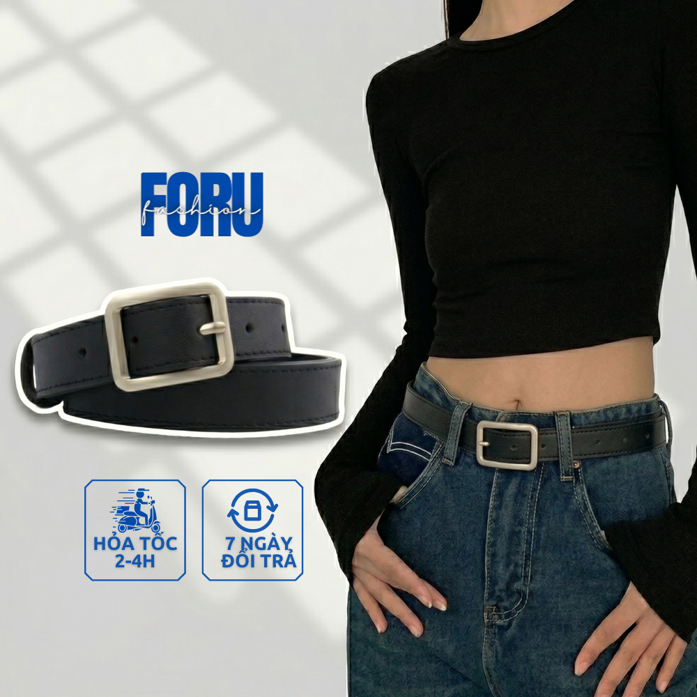 Thắt lưng nữ nam Foru mặt chữ nhật đơn giản style Trung, dây nịt lưng Douyin bản nhỏ da pu TL64