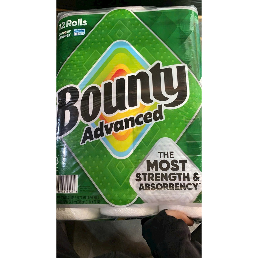 Lốc 12 cuộn khăn giấy Bounty Advanced Mỹ 430cm 107 tờ, Khăn giấy lau bếp, lau tay, thấm dầu, đa năng