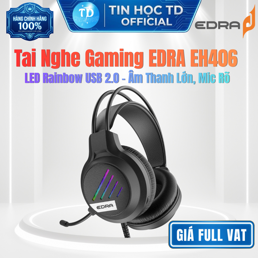 Tai Nghe Gaming EDRA EH406 LED Rainbow USB 2.0 – Âm Thanh Lớn, Mic Rõ - Chính hãng Hưng Long phân ph