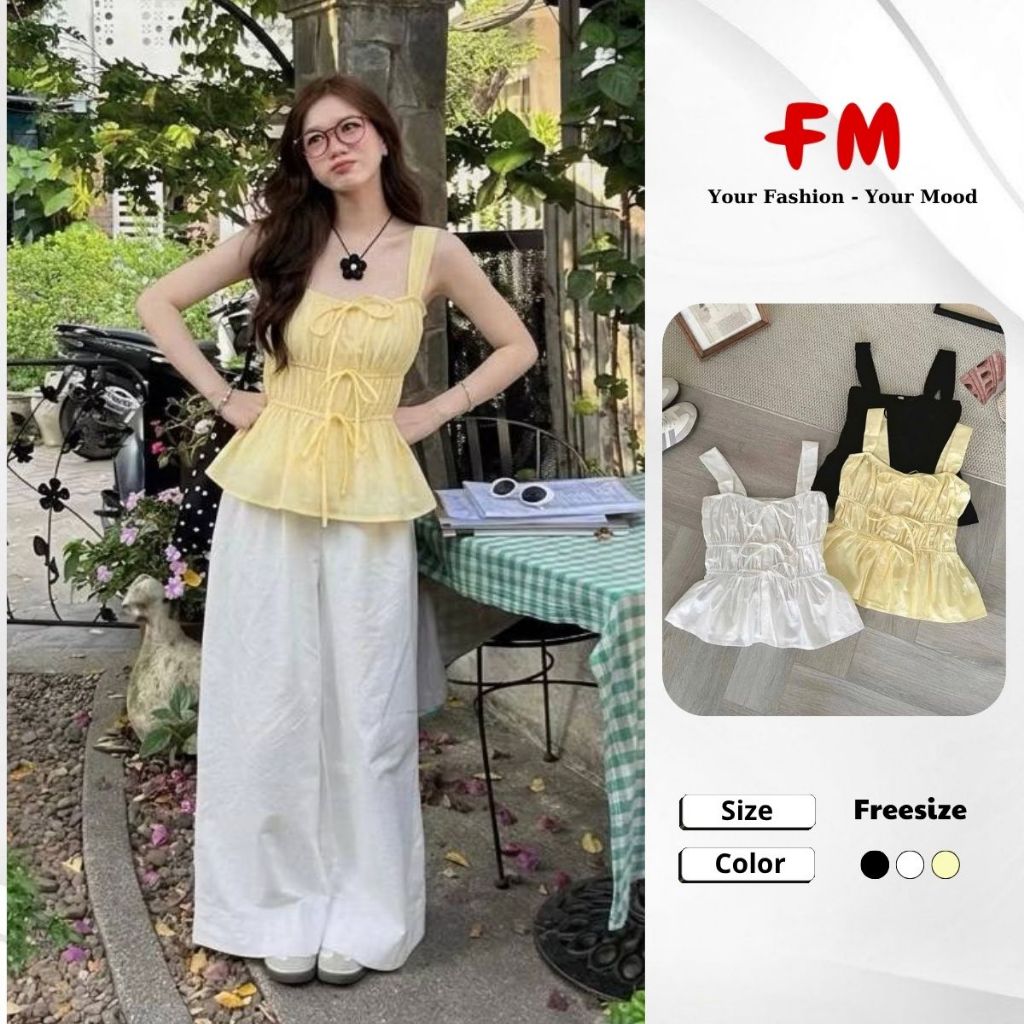 Áo 2 Dây Nữ FMSTYLE Bản To Nhún Ngực Đan Dây Nút Trẻ Trung Tôn Dáng 26040609