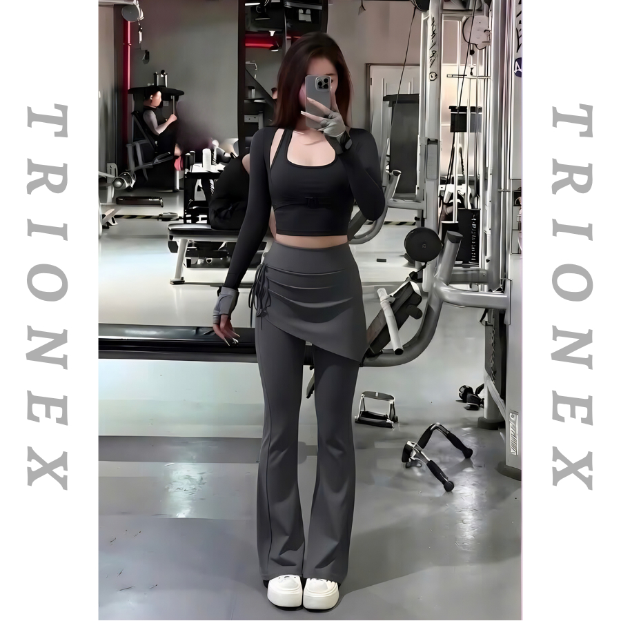 [Loại đẹp] Quần dài phối váy đi tập gym TRIONEX, tập yoga che khuyết điểm, ống loe hack dáng | BigBuy360 - bigbuy360.vn
