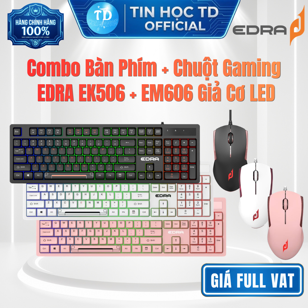 Combo Bàn Phím + Chuột Gaming EDRA EK506 + EM606 Giả Cơ LED - Chính hãng Hưng Long phân phối