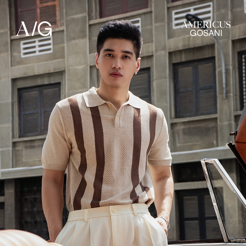 AG729 Áo Polo Dệt Kim Americus Gosani  Chất Liệu Len - Màu Kem