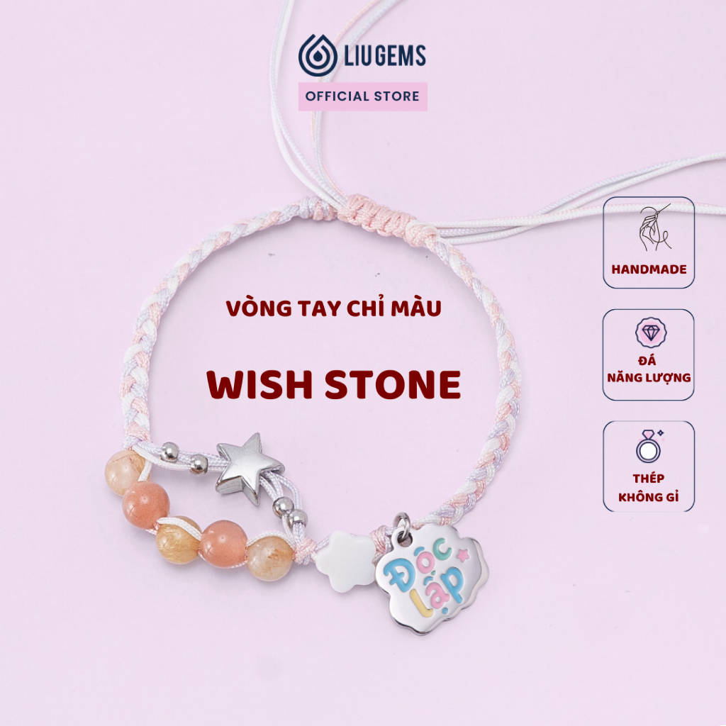 Vòng Tay Chỉ Màu Liugems – Wish Stone Mix Charm Thép & Đá Năng Lượng, Phong Cách Nhẹ Nhàng CM04