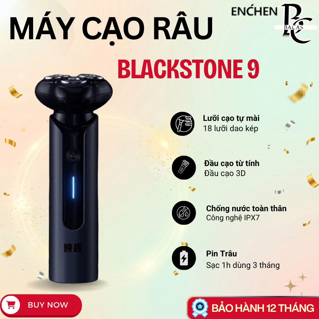 Máy cạo râu Blackstone 9 Enchen hợp kim, 3 lưỡi dao kép 3D cạo sạch, chống nước IPX7 - BH 12 tháng