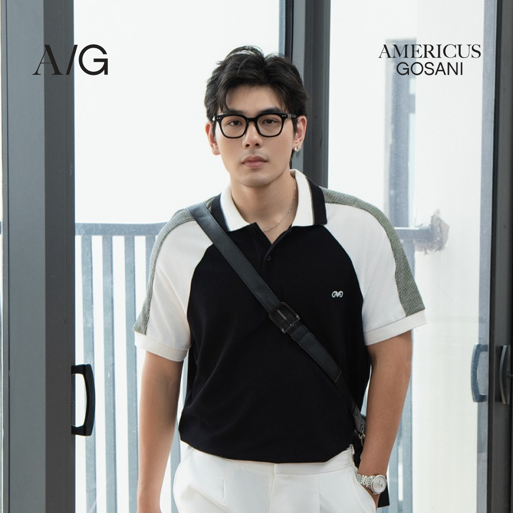 AG003 Áo Polo Americus Gosani Phối Viền Vai Và Viền Cổ Áo Màu Trắng Và Đen