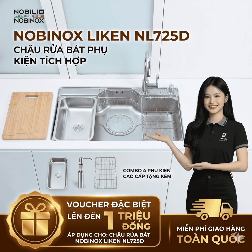 TẶNG VÒI Chậu rửa 1 hố Nobinox Liken NL725D