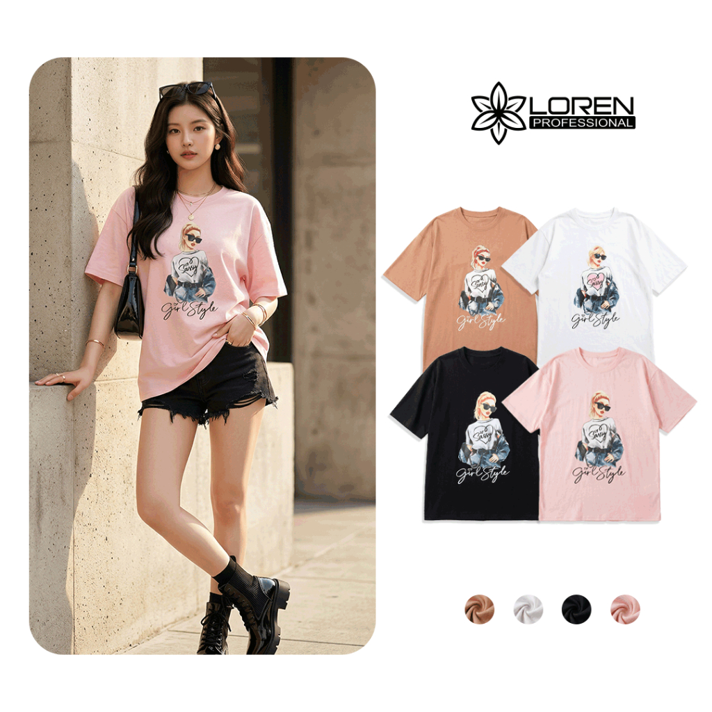 LOREN - Áo Thun Nữ Tay Ngắn Form Suông Rộng Girl Style Cá Tính Dễ Phối Đồ A21075