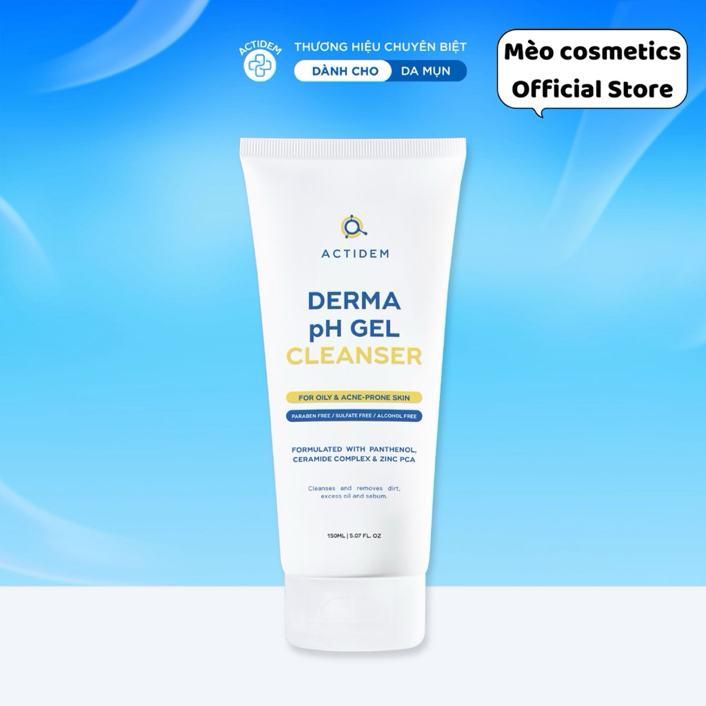 [CHÍNH HÃNG TEM PHỤ] Gel rửa mặt sạch sâu dành cho da dầu mụn Actidem Derma pH Gel Cleanser 150ml