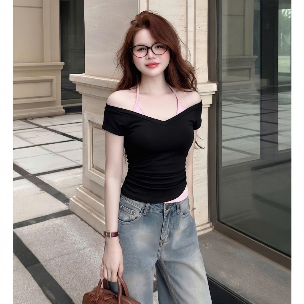 Áo Trễ Vai Kiểu Nữ Mùa Hè Cổ Tim Phối Layer 2 Lớp Dây Yếm Ôm Body Tôn Dáng Style Hàn Quốc Đi Biển - Giveme.clothing | BigBuy360 - bigbuy360.vn