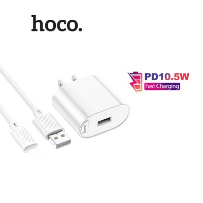 Bộ sạc nhanh PD10.5W Hoco C109 USB to IP dùng cho ip14 trở xuống ,hỗ trợ truyền dữ liệu dài 1m, chân dẹt