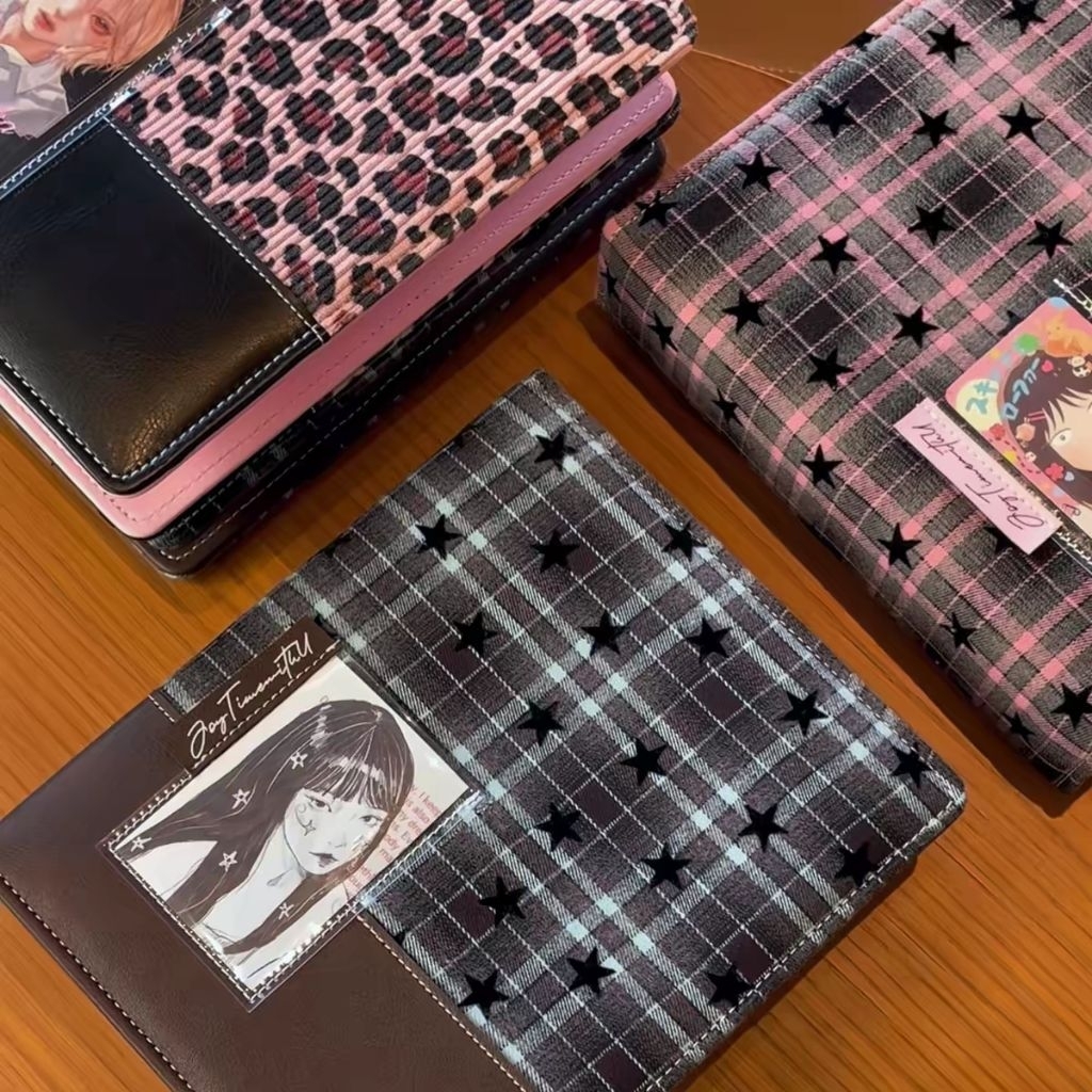 Sổ lưu trữ A5 Binder da PU Jtime ngôi sao da beo sọc ca rô phối màu xinh album sổ đựng ảnh thẻ hình 