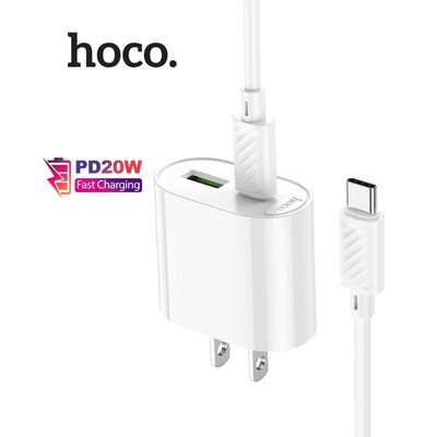 Bộ sạc nhanh Hoco C109 TypeC to TypeC PD20W gồm 2 cổng sạc USB và Type-C dùng cho 15/16/17/Samsung/Android,chân dẹt