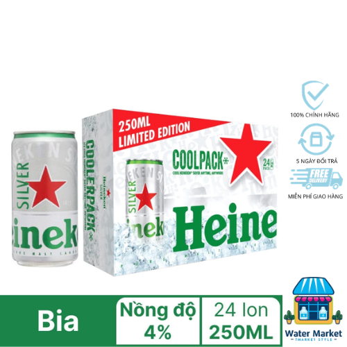 ĐỘ CỒN 4% - Thùng 24 lon bia Heineken Silver Coolpack 250ml