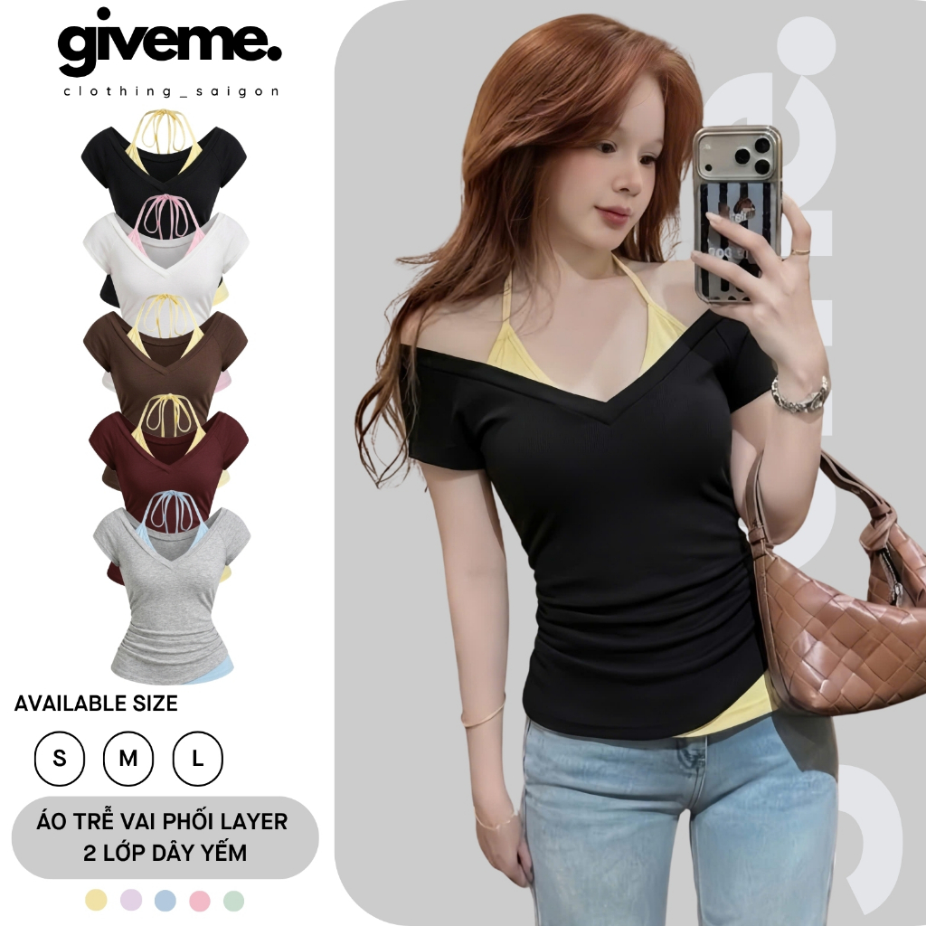 Áo Trễ Vai Kiểu Nữ Mùa Hè Cổ Tim Phối Layer 2 Lớp Dây Yếm Ôm Body Tôn Dáng Style Hàn Quốc Đi Biển - Giveme.clothing | BigBuy360 - bigbuy360.vn