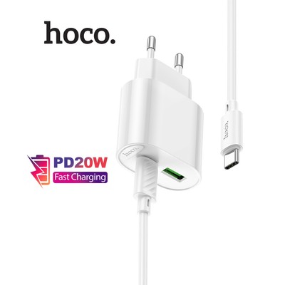 Bộ sạc nhanh TypeC to TypeC PD20W Hoco C109A dùng cho 15/16/17/Samsung/Android, gồm 2 cổng sạc USB và Type-C, dài 1m