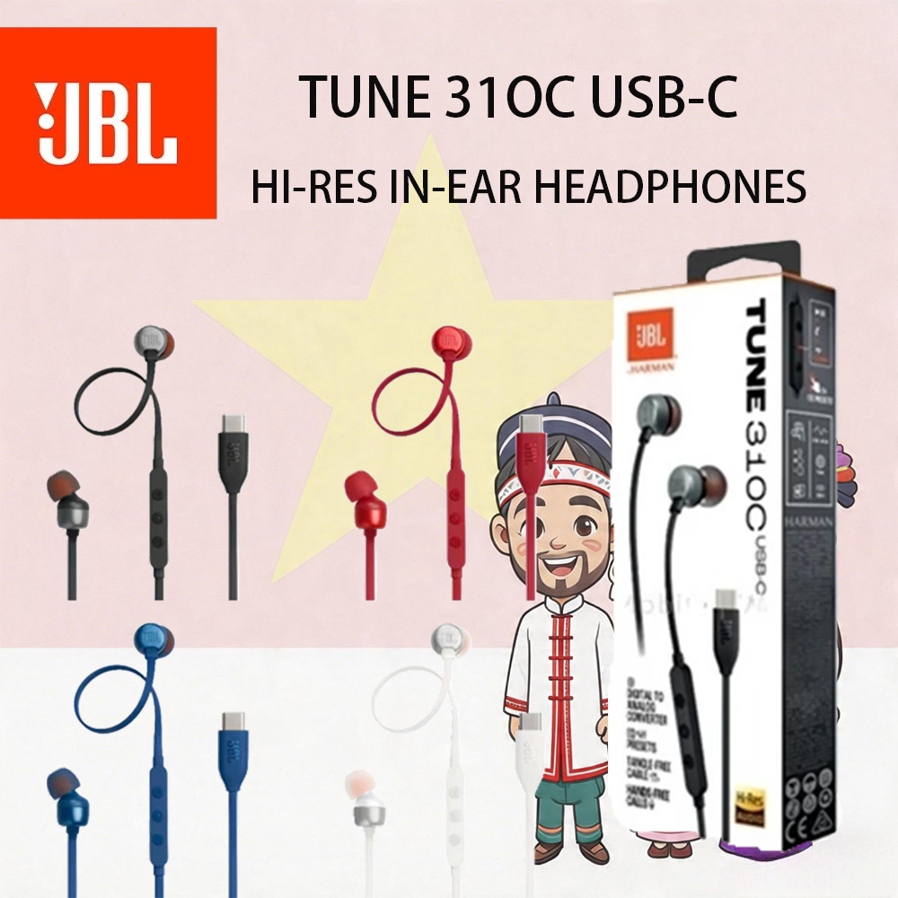 [HỎA TỐC] Tai Nghe Dây JBL Tune 310C Cổng Type C Chính Hãng, Có Mic Đàm Thoại Bass Mạnh Mẽ Hi-Res Ch