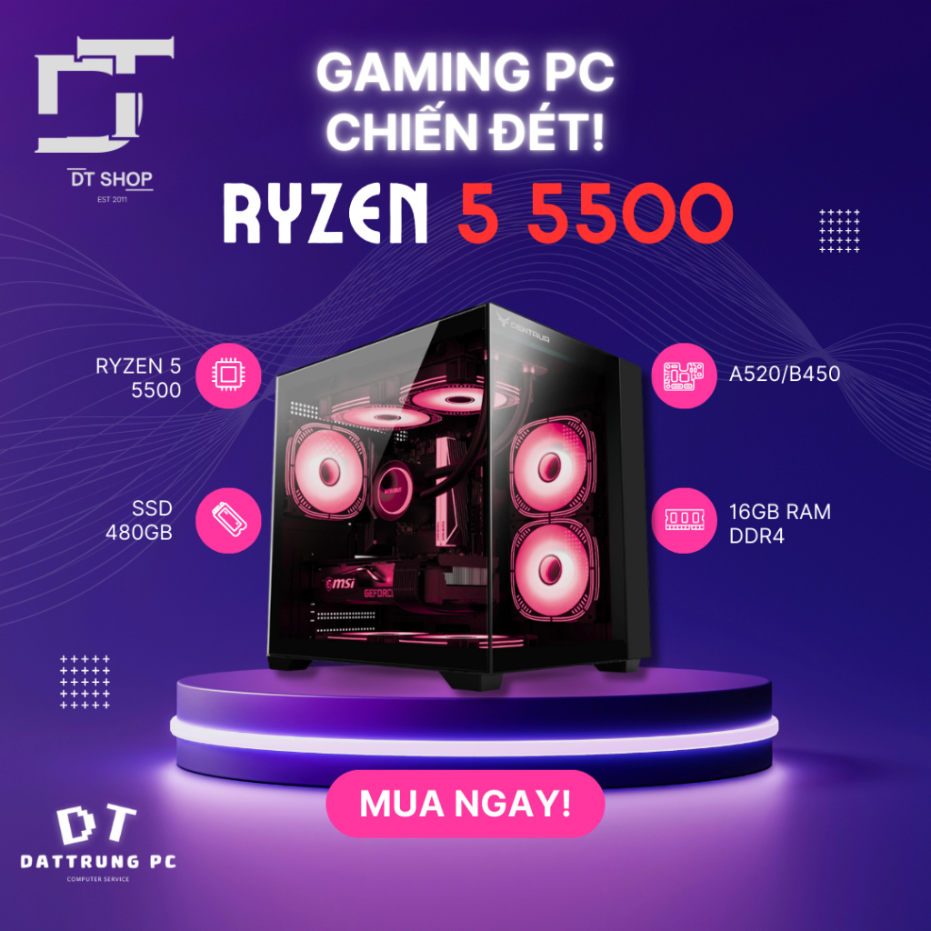 Bộ PC GAMING ĐẲNG CẤP RYZEN 5500 | Main B450M | RAM 16G | NVME 256GB | CHIẾN GAME ESPORTS