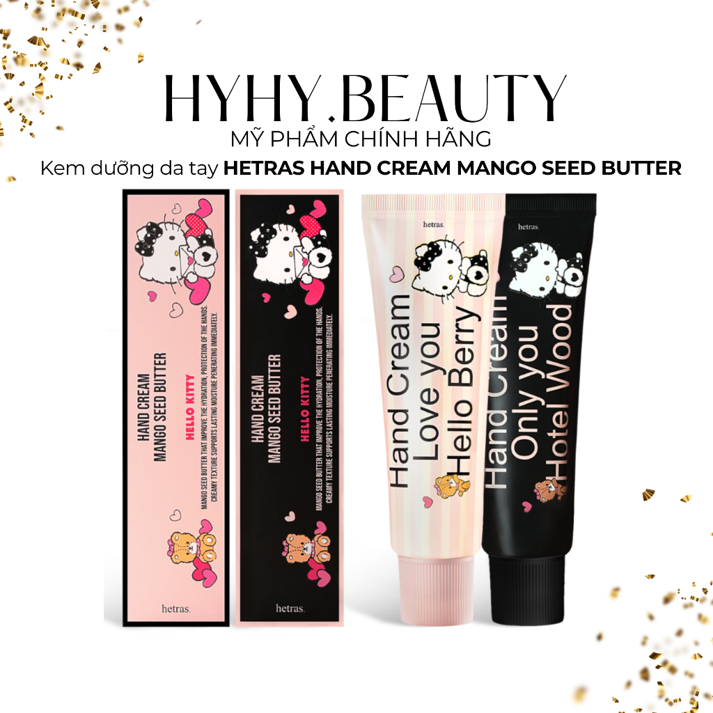 Kem dưỡng da tay Hetras Hand Cream Mango Seed Butter Hotel Wood, Hello Berry, Hinoki