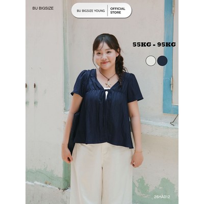 Áo kiểu cổ V nhún thân (KHÔNG KÈM ÁO TRONG) BIGSIZE (55kg đến 95kg) – 26HA012 - [BU Bigsize Young]
