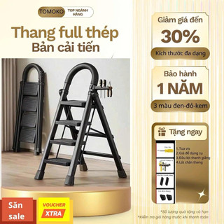 TOMOKO HÀNG LOẠI 1 Thang thép carbon  chữ a  màu đỏ Gấp Gọn Thang Gấp 4-5-6̃-7-8 Bậc cao từ 1m3 tới 2m2  Tải Trọng 150kg