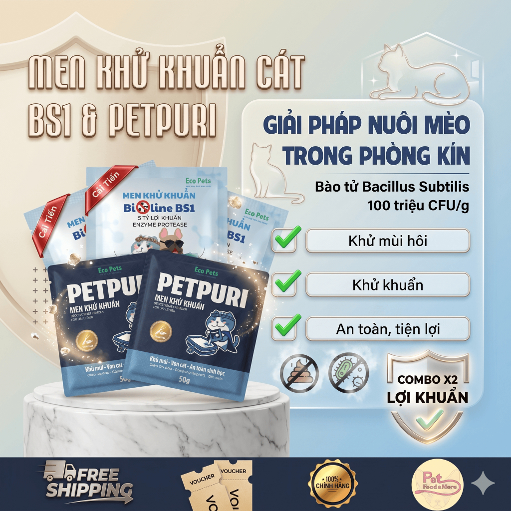 Men khử khuẩn Ecopets Bioline BS1 Cho Cát Vệ Sinh Mèo
