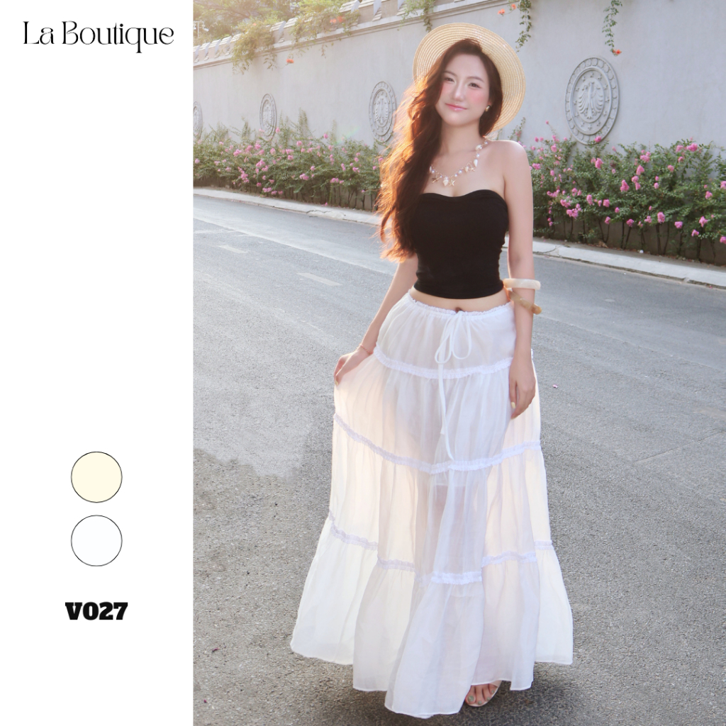 Chân Váy Maxi Bốn Tầng Rút Dây Eo La Boutique Freesize V027 | BigBuy360 - bigbuy360.vn