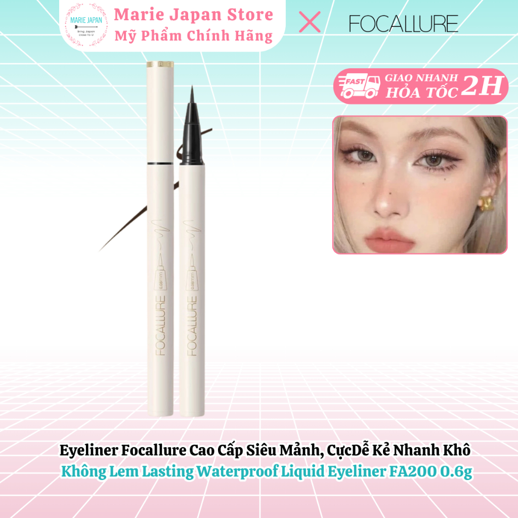 Eyeliner Focallure Cao Cấp Siêu Mảnh, Cực Dễ Kẻ Nhanh Khô Lasting Waterproof Liquid Eyeliner FA200 0