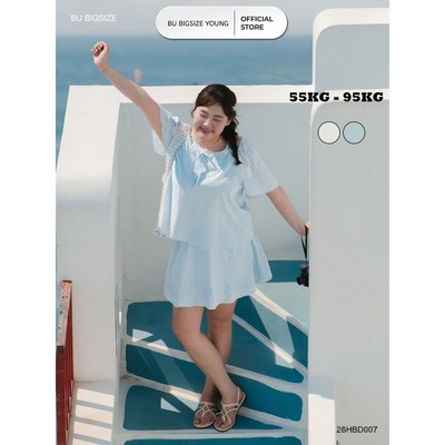 Set bộ khoét vai phối chân váy xòe bấu ly BIGSIZE (55kg đến 95kg) – 26HBD007 - [BU Bigsize Young]