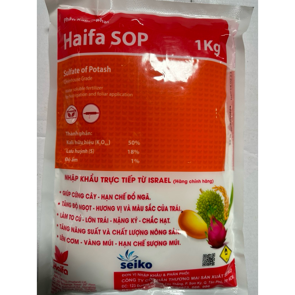 Phân bón Kali trắng SOP Kali Sulfat (K2SO4) 0-0-50+ 18S (1KG)