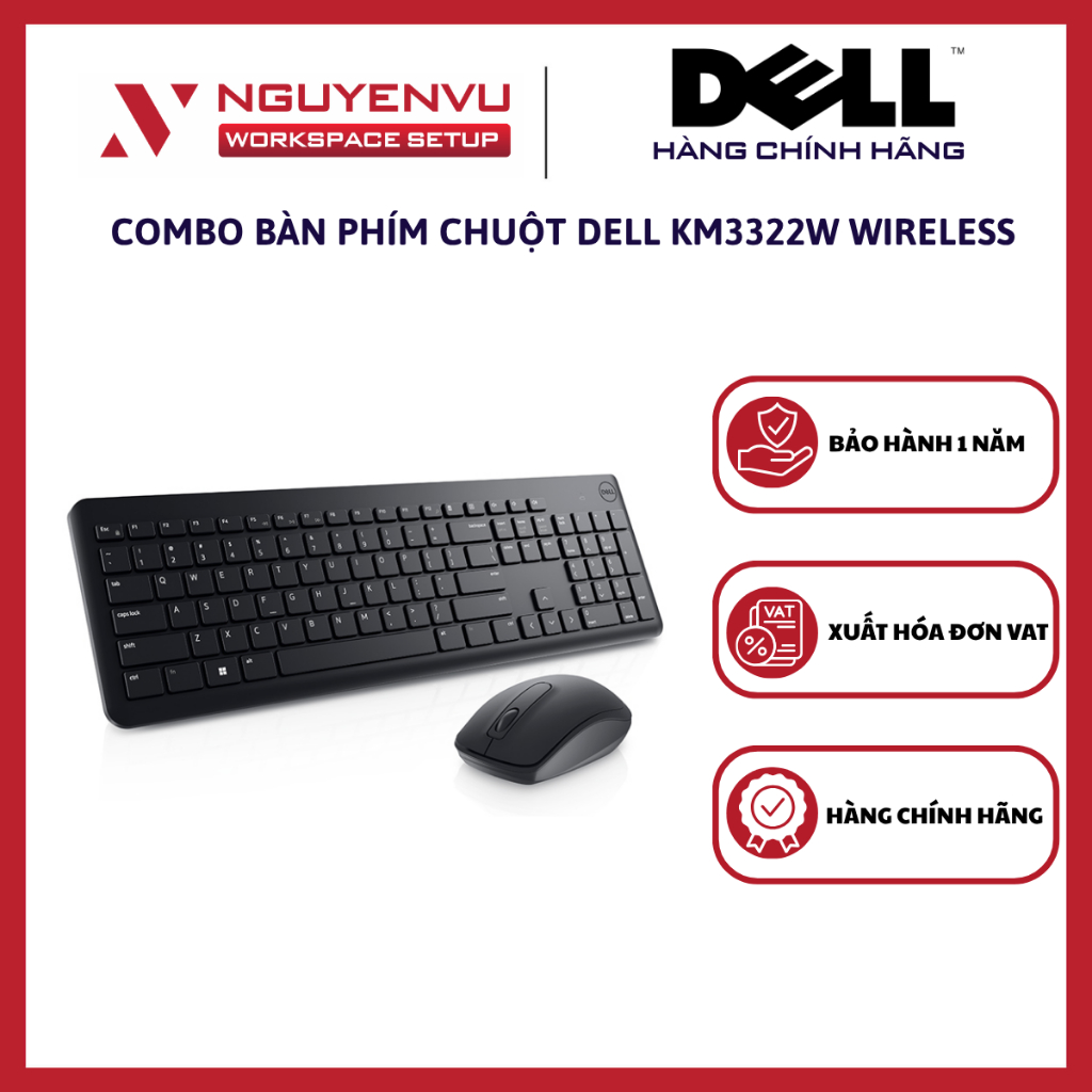Combo Bàn phím chuột Dell KM3322W Wireless - Hàng Chính Hãng