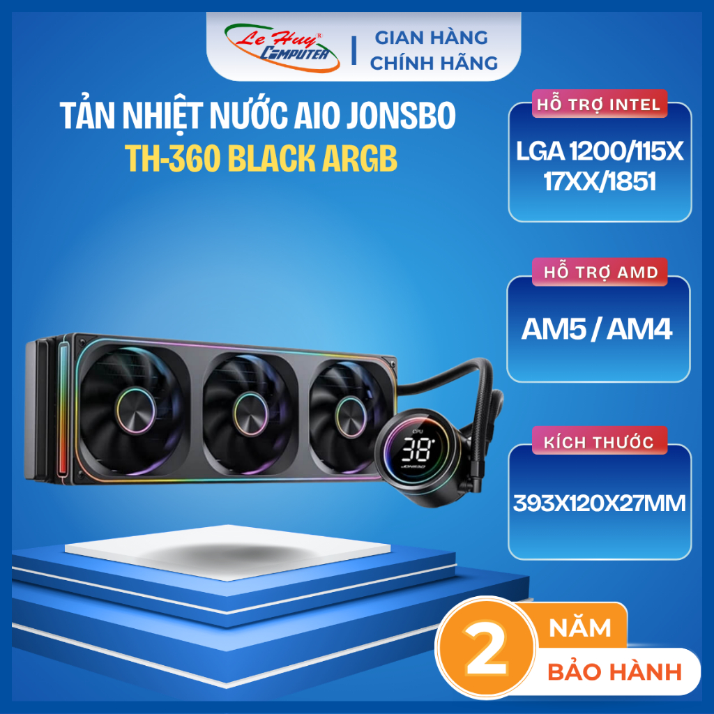 Tản Nhiệt Nước AIO Jonsbo TH-360 Black (ARGB, Hiển Thị Nhiệt Độ) - Hàng Chính Hãng