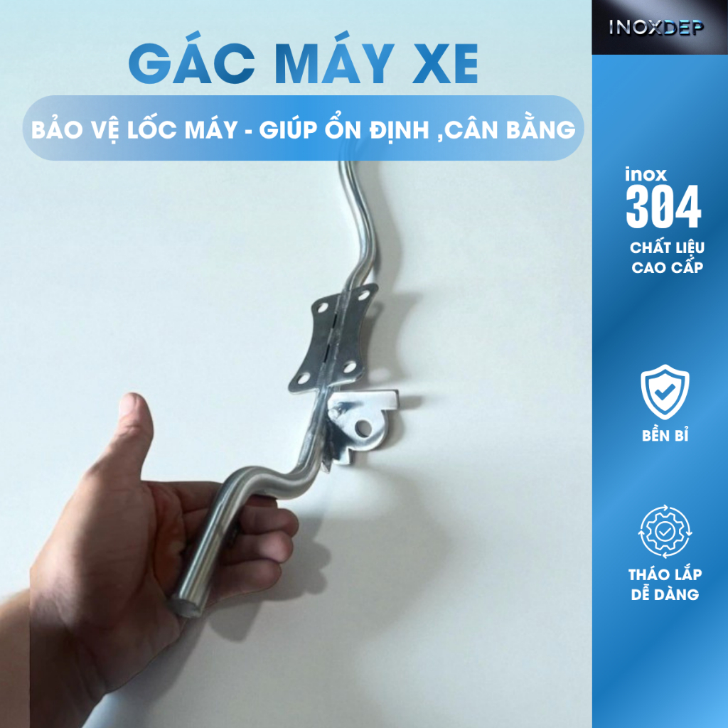 Gác máy chuẩn inox 304 (tặng kèm móc xe chữ u )cho các dòng xe máy tận xưởng inox
