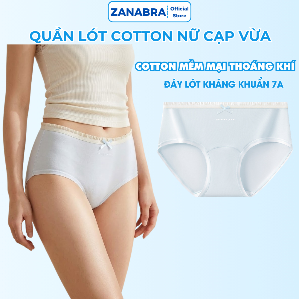 Quần Lót Nữ Cotton Viền Ren Mềm Mịn - Quần Lót Cotton Cạp Vừa Đáy May Kháng Khuẩn ZANABRA L4119