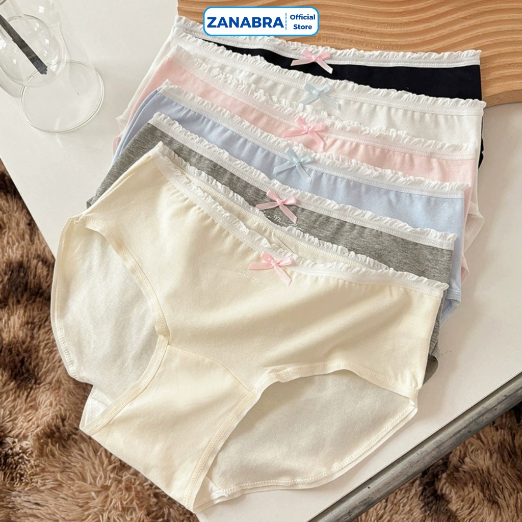 Quần lót nữ cotton kháng khuẩn thấm hút tốt, Quần chíp nữ viền bèo kèm nơ dễ thương ZANABRA L4119