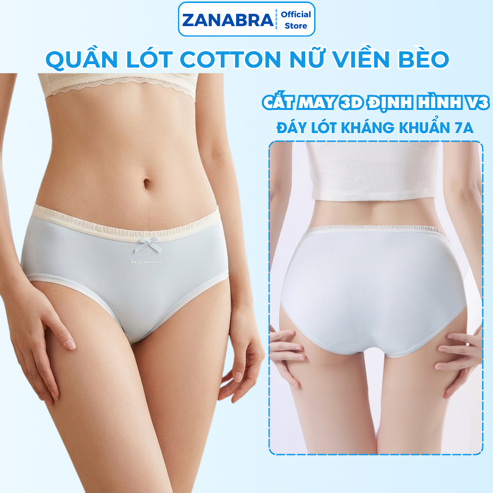 Quần lót nữ cotton mềm, Quần chip nữ  phối viền ren họa tiết đính nơ ZANABRA L4119