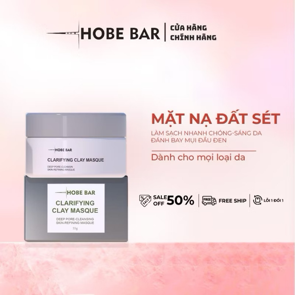 Mặt Nạ Đất Sét HOBEBAR Làm Sạch Sâu Se Khít Lỗ Chân Lông Cấp Ẩm Cho Làn Da 55g
